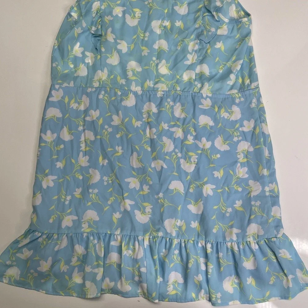 Collective Concepts Ruffled Floral Mini Dress Light Blue Size Large NEW w/o Tags - Picture 8 of 10